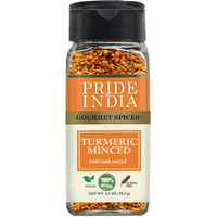 Pride of India ?Turmeric Minced Whole ?Gourmet Spice ?Curcumin Rich/ Anti-inflammatory Properties ?No Additives/ Gluten ?Easy to Use ?2.8 oz. Small Dual Sifter Jar(D0102HP6B47.)