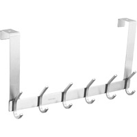 The Door Hooks, Stainless Steel Heavy Duty Over Door Hanger Holder for coat Robe Hat clothe Towels Hanging, Bathroom Organizer Towel Rack 6 Hooks, Brushed Nickel(D0102HgVMLA)
