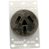 Leviton 5206 50 Amp, 125/250 Volt, NEMA 10-50R, 3P, 3W, Flush Mounting Receptacle, Straight Blade, Industrial Grade, Non-Grounding, Side Wired, Steel Strap, Black