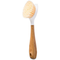 Full Circle Be Good Bamboo Handle Dish Brush - Sustainable Kitchen Cleaning with Tough Bristles - Natural Dish Scrubber & Cast Iron Cleaner - Long Handle Brush for Dishes, Pots, and Pans, White