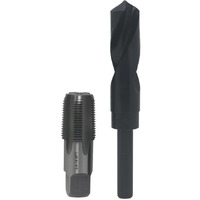 3/4" Carbon Steel NPT Tap and 59/64" HSS Drill Bit in plastic pouch. 59/64" drill bit has 1/2" shank.