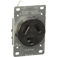 Leviton 5207-S10 30 Amp, 125/250 Volt, NEMA 10-30R, 3P, 3W, Flush MTG Receptacle, Straight Blade, Industrial Grade, Non-grounding, AL-CU, Side Wired, Steel Strap-Black