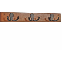 Wooden Mallet 3 Double Prong Hook Rail/Coat Rack, Black Hooks, Medium Oak