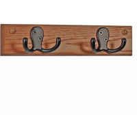 Wooden Mallet 2 Double Prong Hook Rail/Coat Rack, Black Hooks, Medium Oak