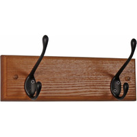 Wooden Mallet 2 Hook Coat Rack, Black Hooks, Medium Oak