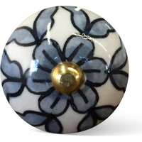 1.5" X 1.5" X 1.5" White Blue Black Handpainted Ceramic  Knobs 8 Pack