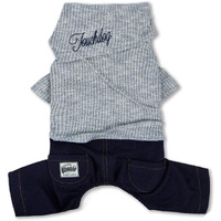 Touchdog Vogue Neck-Wrap Sweater and Denim Pant Outfit- X-Small/Grey