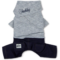 Touchdog Vogue Neck-Wrap Sweater and Denim Pant Outfit- Small/Grey