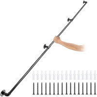 VEVOR Pipe Stair Handrail, 9FT Staircase Handrail, 440LBS Load Capacity Carbon Steel Pipe Handrail, Industrial Pipe Handrail with Wall Mount Support, Round Corner Wall Handrailings for Indoor, Outdoor
