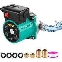 VEVOR Hot Water Recirculating Pump, 93W 110V Water Circulator Pump, Automatic Start Circulating Pump NPT 3/4" w/Brass Fittings, Stainless Steel Head, 3 Speed Control for Electric Water Heater System