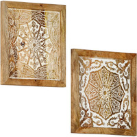 vidaXL Hand-Carved Wall Panels 2 pcs Solid Mango Wood 15.7"x15.7"x0.6"