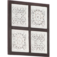 vidaXL Hand-Carved Wall Panel MDF 15.7"x15.7"x0.6" Brown and White