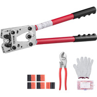 VEVOR Crimping Tool, AWG10-1/0 Copper And Aluminum Terminal Battery Lug Crimper, 6 Wire Sizes Crimping Die, with a Cutting Pliers, Gloves, 95pcs Copper Ring Connectors, and 100pcs Heat Shrink Tubes