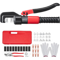 VEVOR Hydraulic Crimping Tool with 9 Sets of Dies AWG12-2/0 Copper And Aluminum Terminal Battery Lug Crimper, with a Cutting Pliers, Gloves, 10pcs Copper Ring Connectors, 8pcs Heat Shrink Sleeves