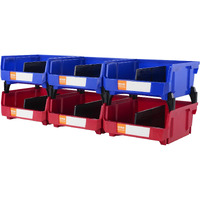 VEVOR Plastic Storage Bin, (11-Inch x 11-Inch x 5-Inch), Hanging Stackable Storage Organizer Bin, Blue/Red, 6-Pack, Heavy Duty Stacking Containers for Closet, Kitchen, Office, or Pantry Organization
