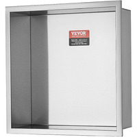 VEVOR 13"x13" No Tile Shower Niche 304 Stainless Steel, Wall-Inserted Niche Recessed Double Shelves, Sealed Waterproof Rust-Resistant Modern Niche for Shower Bathroom Soap Storage, Silver