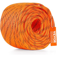 VEVOR Double Braided Polyester Rope, 3/8 in x 120 ft, 48 Strands, 4000 LBS Breaking Strength Outdoor Climbing Rope, Arborist Rigging Rope for Rock Hiking Camping Swing Rappelling Rescue, Orange/Black