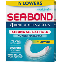 Sea Bond Secure Denture Adhesive Seals, Original Lowers, Zinc-Free, All-Day-Hold, Mess-Free, 15 Count (Pack of 1)