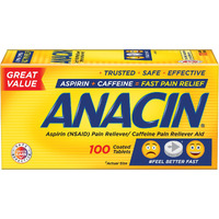 Anacin Fast Pain Relief, Aspirin + Caffeine Pain Reliever, 100 coated tablets