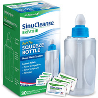 SinuCleanse Soft Tip Squeeze Bottle Nasal Wash System, Relieves Nasal Congestion from Cold & Flu, Dry Air, Allergies, 30 All-Natural Saline Packets