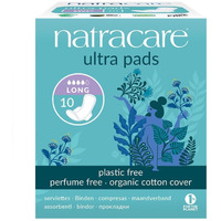 Natracare Slim Fitting Ultra Pads with Wings, Long, Made with Certified Organic Cotton, Ecologically Certified Cellulose Pulp and Plant Starch (1 Pack, 10 Pads Total)