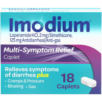 Imodium Multi-Symptom Relief Caplets with Loperamide Hydrochloride and Simethicone, Anti-Diarrheal Medicine for Treatment of Diarrhea, Gas, Bloating, Cramps & Pressure, 18 ct