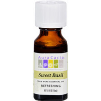 Aura Cacia Pure Aromatherapy 100% Pure Essential Oil, Sweet Basil, Refreshing, 0.5-Ounces (Pack of 2)