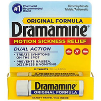 Dramamine Motion Sickness Relief, Original Formula, Fast Acting, (50 mg), 36-Count Tablets (Pack of 2)