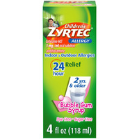 Zyrtec 24 Hr Children's Allergy Syrup with Cetirizine, Dye- & Sugar-Free, Bubble Gum, 4 fl. Oz