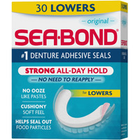 Sea Bond Secure Denture Adhesive Seals, Original Lowers, Zinc-Free, All-Day-Hold, Mess-Free, 30 Count (Pack of 1)