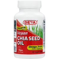 DEVA Vegan Vitamins Chia Seed Oil, Packed with Omega 3, 6, 9 & Other Essential Fatty Acids, Cold-Pressed & Unrefined, 90 Capsules, 1-Pack