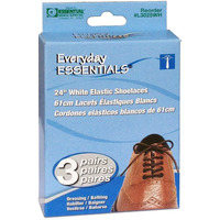 Essential Medical Supply Tie Once Elastic Shoelace 3 Pairs in One Pack, White, 24"