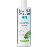 Essential Oxygen Certified BR Organic Brushing Rinse, All Natural Mouthwash for Whiter Teeth, Fresher Breath, and Happier Gums, Alcohol-Free Oral Care, Peppermint, 16 Ounce, Package may vary