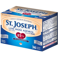 St. Joseph Aspirin Pain Reliever (NSAID) 81mg, Enteric Safety Coated, Adult Low Dose Regimen, 36 ct