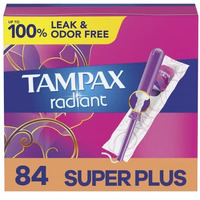 Tampax Radiant Tampons with LeakGuard Braid, Super Plus Absorbency, Unscented, 28 Count x 3 Pack (84 count total)
