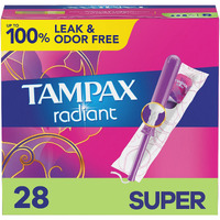 Tampax Radiant Tampons, Super Absorbency, With Leakguard Braid, Unscented, 28 Count