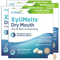 OraCoat XyliMelts Dry Mouth Relief Moisturizing Oral Adhering Discs Mild Mint with Xylitol, for Dry Mouth, Stimulates Saliva, Non-Acidic, Day and Night Use, Time Release for up to 8 Hours, 4 Pack