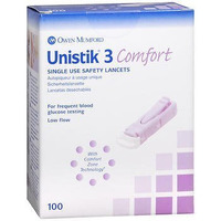 Owen Mumford AT1042 Unistik 3 Pre-Set Safety Lancet, Comfort, 28 g Purple (Pack of 100)