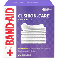 Band-Aid Brand Cushion Care Non-Stick Gauze Pads, Individually-Wrapped, Small, White, 2 x 2 in, 25 Count, Pack of 3