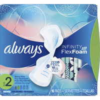 Always Infinity Size 2 Feminine Pads with Wings, Super Absorbency, Unscented, 16 Count (Packaging May Vary) (Packaging May Vary)