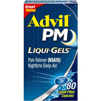 Advil PM Liqui-Gels Pain Reliever and Nighttime Sleep Aid, Pain Medicine with Ibuprofen for Pain Relief and Diphenhydramine HCL for a Sleep Aid - 80 Liquid Filled Capsules