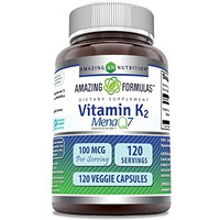 Amazing Formulas Vitamin K2 Menaq7 MK7 Supplement | 100 Mcg Per Serving | Veggie Capsules | Non-GMO | Gluten Free | Made in USA (120 Count)