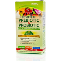 Olympian Labs Complete Prebiotic and Probiotic Supplement - 25 Billion Live Shelf Stable Cultures - 30 Vegetarian Capsules, Helps Restore The Natural Balance Within The Digestive Tract.