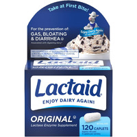 Lactaid Original Strength Lactose Intolerance Relief Caplets with Natural Lactase Enzyme, Dietary Supplement to Help Prevent Gas, Bloating & Diarrhea Due to Lactose Sensitivity, 120 ct
