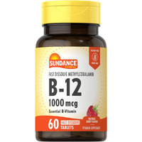 Vitamin B-12 1,000 mcg | 60 Fast Dissolve Tablets | As Methylcobalamin | Vegetarian, Non-GMO, and Gluten Free Supplement | by Sundance