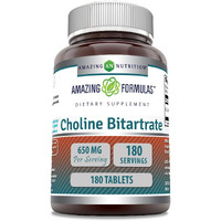 Amazing Formulas Choline Bitartrate - 650 MG, 180 Tablets (Non-GMO, Gluten Free) - Supports Nerve & Brain Health - Promotes Cellular Function - Cognitive Support