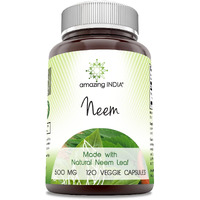 Amazing India Neem (Made with Natural Neem Leaf) Supplement | 500 Mg Per Serving | 120 Veggie Capsules | Non-GMO | Gluten Free | Made in USA