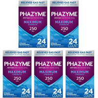 Maximum Strength Phazyme 250mg Anti Gas 24 Softgel (Pack of 5)