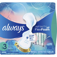 Always Infinity Size 3 Feminine Pads with Wings, Extra Heavy Flow Absorbency, Unscented, 14 Count