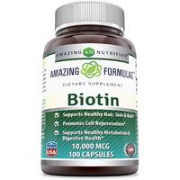Amazing Formulas Biotin Supplement -10,000mcg Capsules (Non-GMO,Gluten Free)- Supports Healthy Hair, Skin & Nails - Promotes Cell Rejuvenation (100 Count)